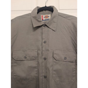 Men's Dickies Gray Taupe Short Sleeve Casual Button Down Work Shirt L Carpenter
